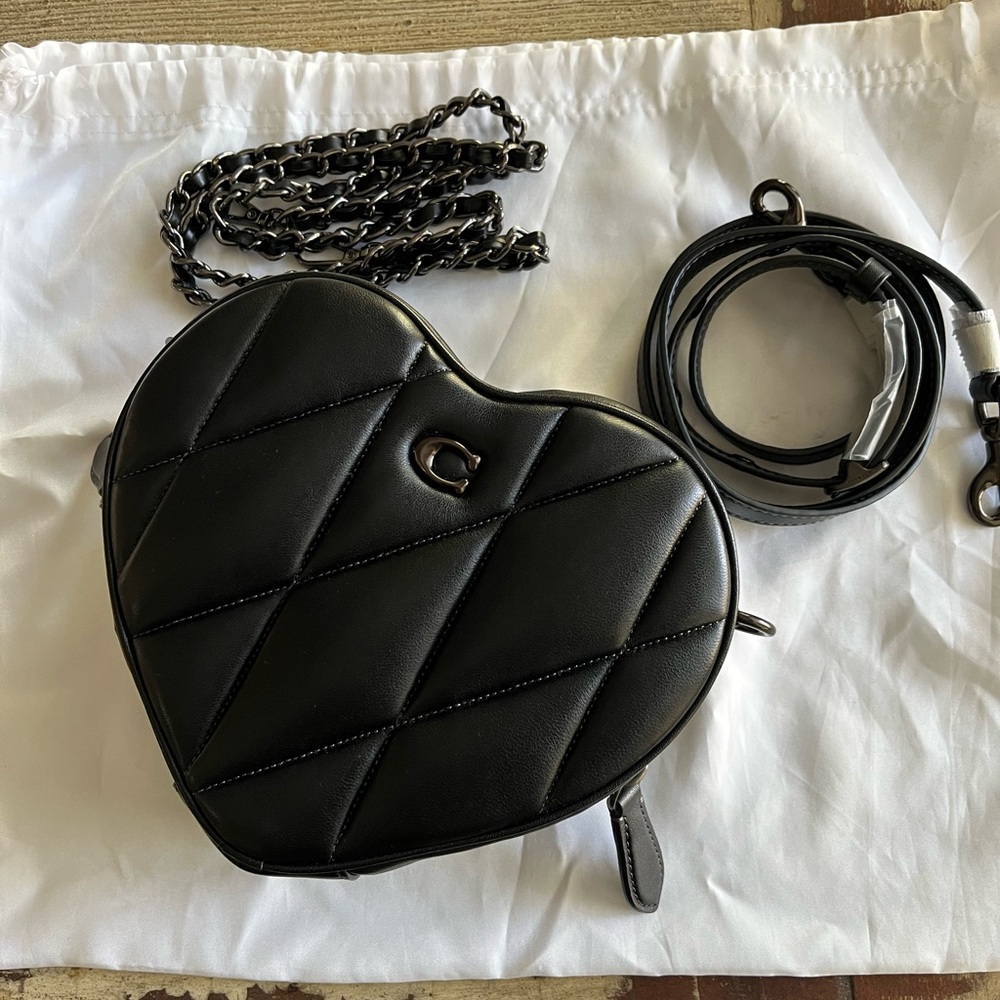 Authentic EUC Coach Quilted Heart Bag Black